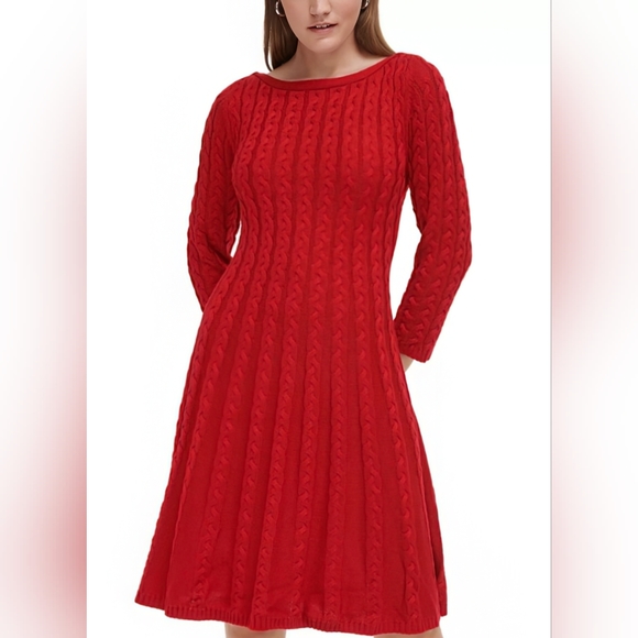 Nine West, Red, Cable-Knit, Fit & Flare, Sweater Dress, Size Large, NWOT - Picture 15 of 15